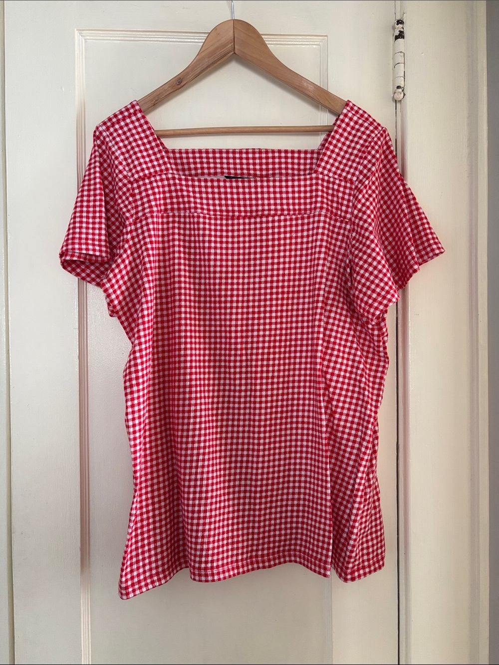 Lands' End Red Gingham Square-Neck Blouse